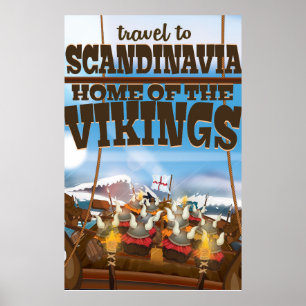 Scandinavia home of the vikings cartoon poster