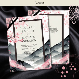 Scandinavia Japandi Wedding Theme Pink Black Invitation