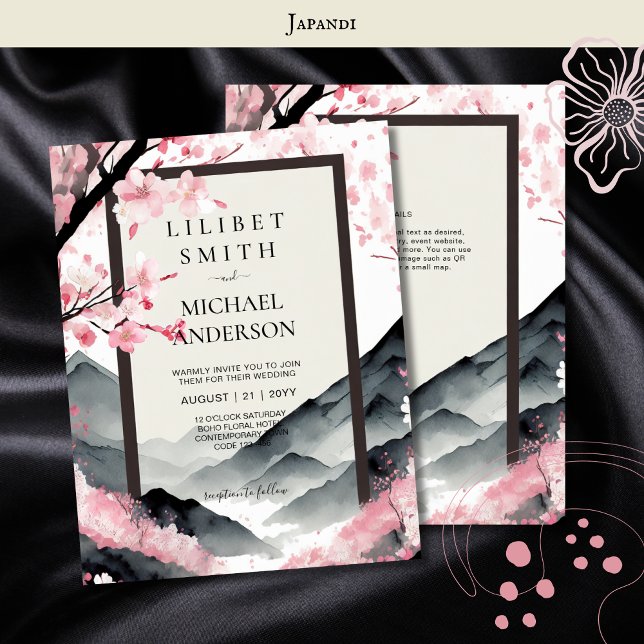 Scandinavia Japandi Wedding Theme Pink Black Invitation (Creator Uploaded)