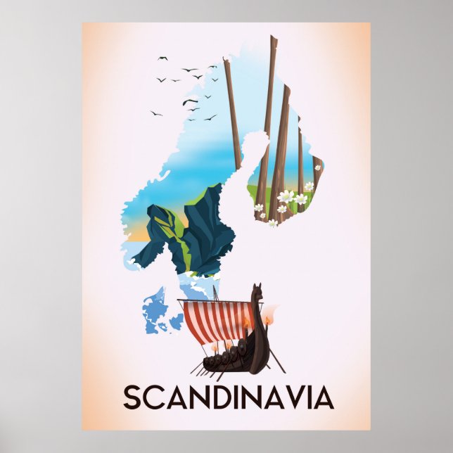 Scandinavia Map Viking travel poster (Front)