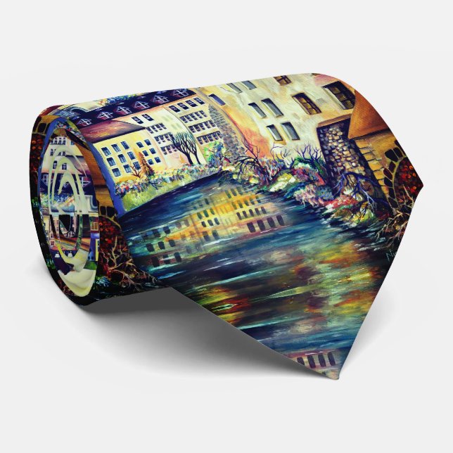 Scandinavia Stockholm Gamla Stan Old City Artwork Neck Tie (Rolled)