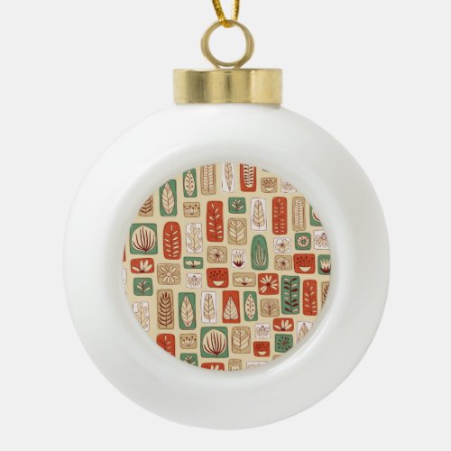 Scandinavian Abstract Leaves Tile Design Ceramic Ball Christmas Ornament
