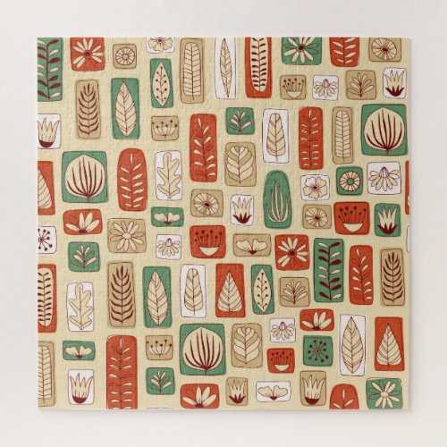 Scandinavian Abstract Leaves Tile Design Jigsaw Puzzle