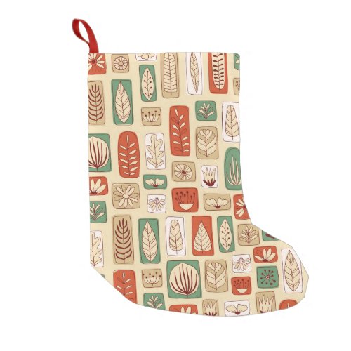 Scandinavian Abstract Leaves Tile Design Small Christmas Stocking