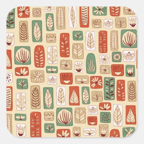 Scandinavian Abstract Leaves Tile Design Square Sticker