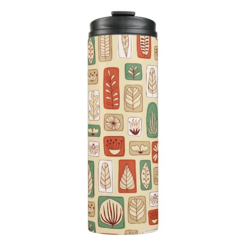 Scandinavian Abstract Leaves Tile Design Thermal Tumbler