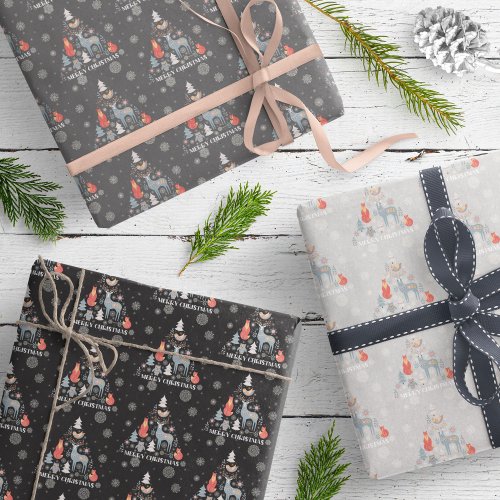 Scandinavian Animal Reindeer Tree Floral Snowflake Wrapping Paper Sheets