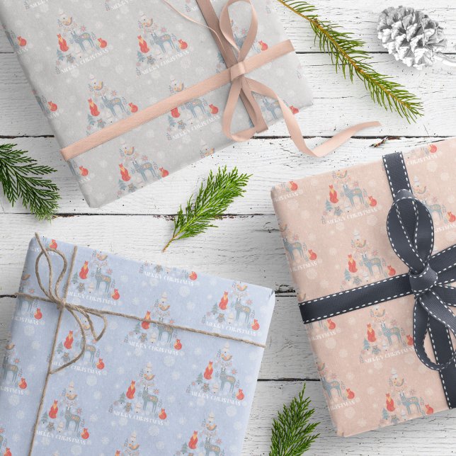 Scandinavian Animal Reindeer Tree Floral Snowflake Wrapping Paper Sheets (Creator Uploaded)