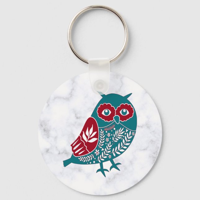 Scandinavian Animal Vintage Nordic Owl Keychain (Front)
