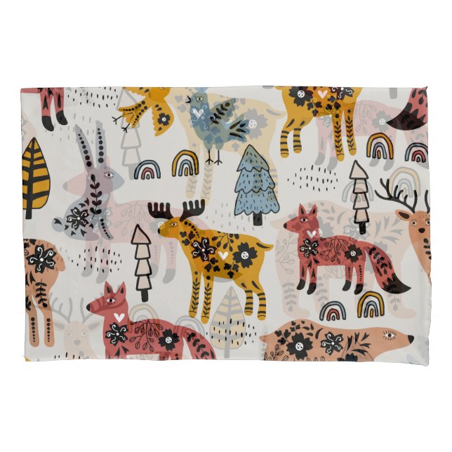 Scandinavian animals, floral, cute pattern. pillow case (Front)