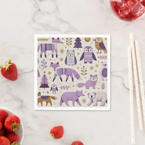 Scandinavian Animals in Purple and Gold Decoupage Napkins