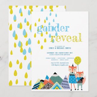 Scandinavian Art Gender Reveal Invites Folk Foxes