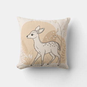 Scandinavian Baby Deer Line Art – Minimalist Throw Pillow