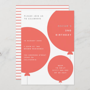 Scandinavian Balloon Coral Pink Birthday Party Invitation