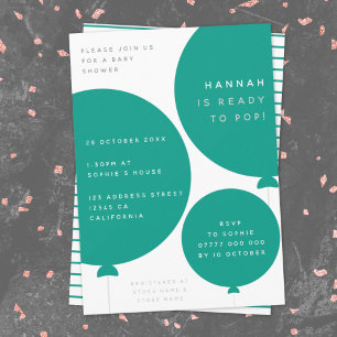 Scandinavian Balloon Green Modern Baby Shower Invitation