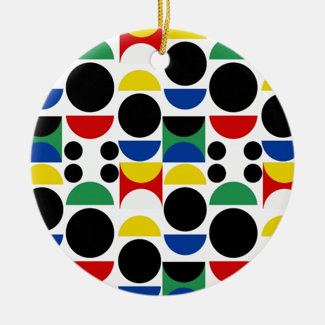 Scandinavian Bauhaus Mid-Century Pattern Ceramic Ornament (Front)
