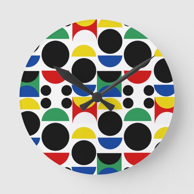 Scandinavian Bauhaus Mid-Century Pattern Round Clock (Front)