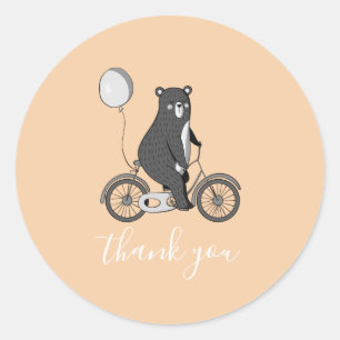 Scandinavian Bear on Bike Minimalist Thank You  Classic Round Sticker