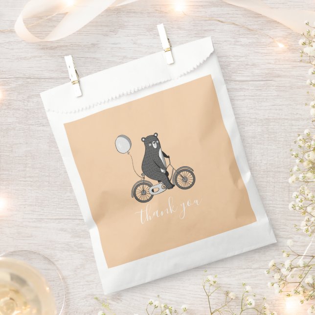 Scandinavian Bear on Bike Minimalist Thank You    Favor Bag (Clipped)
