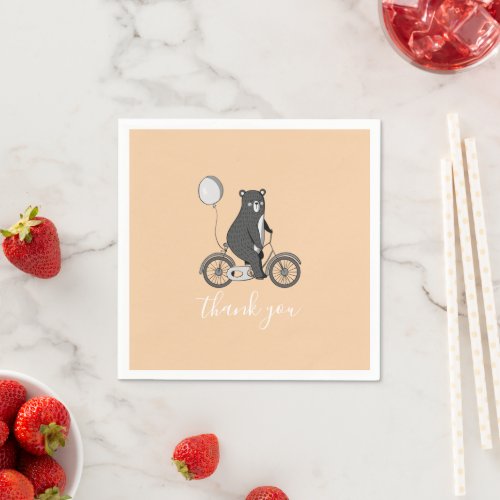 Scandinavian Bear on Bike Minimalist Thank You Napkins