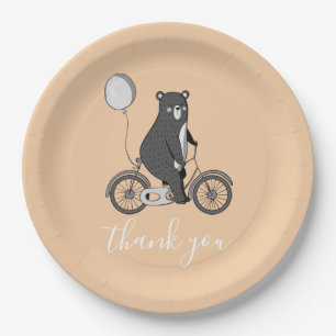 Scandinavian Bear on Bike Minimalist Thank You  Paper Plates
