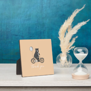 Scandinavian Bear on Bike Minimalist Thank You  Plaque
