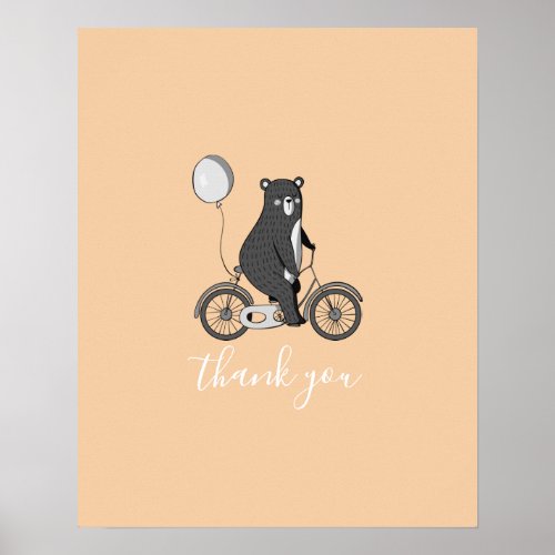 Scandinavian Bear on Bike Minimalist Thank You   Poster