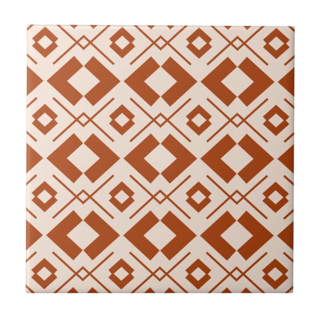 Scandinavian beige and burnt orange geometric ceramic tile (Front)