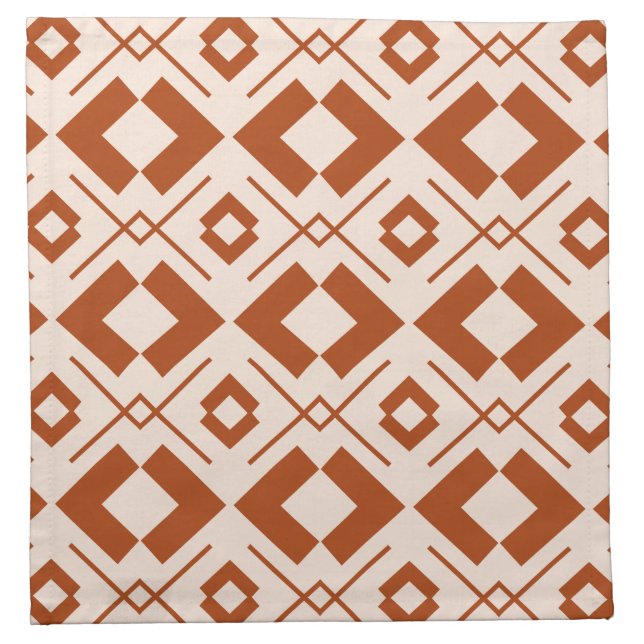 Scandinavian beige and burnt orange geometric cloth napkin (Front)