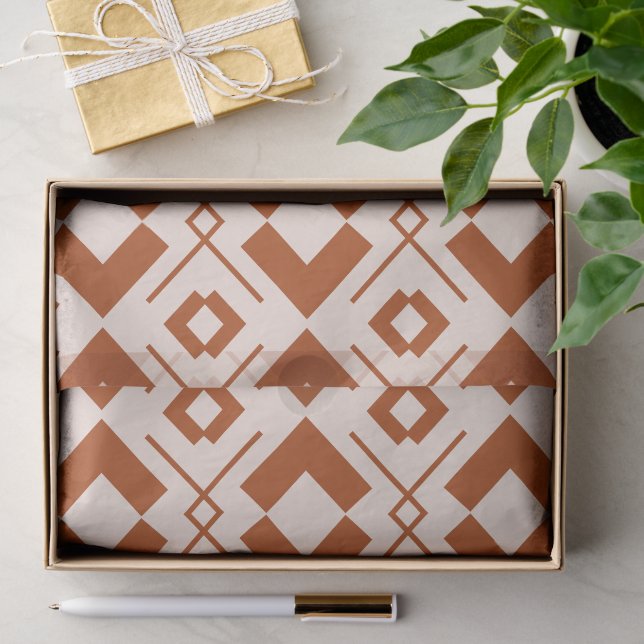 Scandinavian beige and burnt orange geometric tissue paper (Gift)