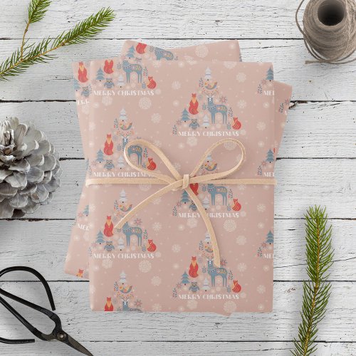 Scandinavian Beige Neutral Reindeer Tree Animal  Wrapping Paper Sheets