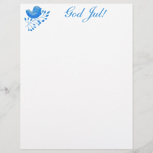 Scandinavian Bird and Branch God Jul Letterhead