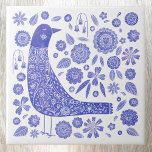 Scandinavian Bird Blue and White Ceramic Tile<br><div class="desc">Scandinavian folk art style blue and white bird and flower design.  Original art by Nic Squirrell.</div>