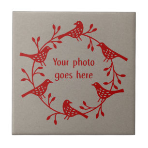 Scandinavian Bird Wreath Photo Ceramic Tile