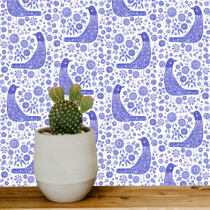 Scandinavian Birds Blue and White Wallpaper