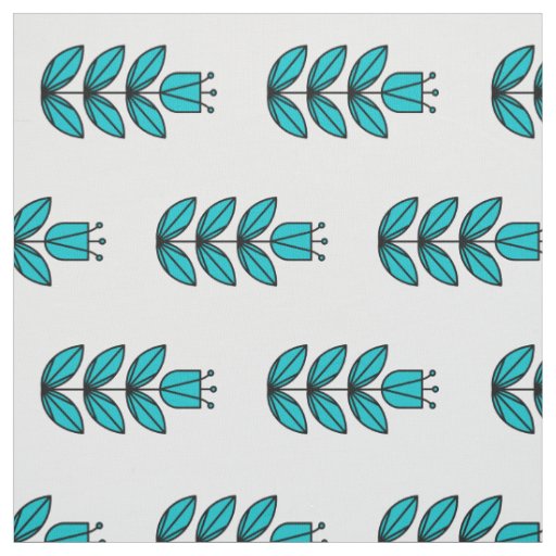 Scandinavian Black and Turquoise Flowers Fabric
