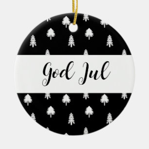 Scandinavian Black Pattern God Jul Christmas  Ceramic Ornament