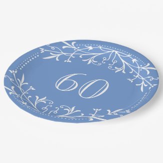 Scandinavian Blue and White 60th Birthday Party Paper Plate