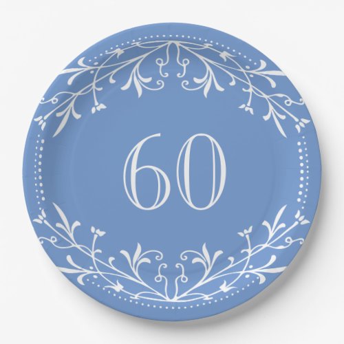 Scandinavian Blue and White 60th Birthday Party Paper Plates