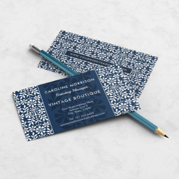 Scandinavian Blue And White Floral Elegance Business Card by VillageDesign at Zazzle