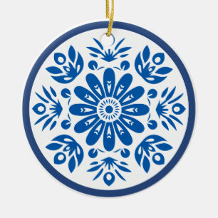 Scandinavian Blue and White Flower Ceramic Ornament