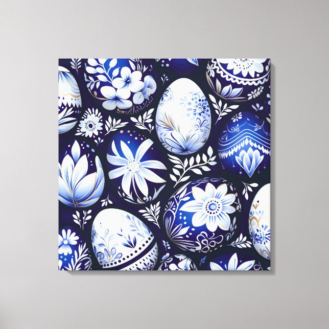Scandinavian Blue Easter Egg Spring Floral Canvas Print (Front)