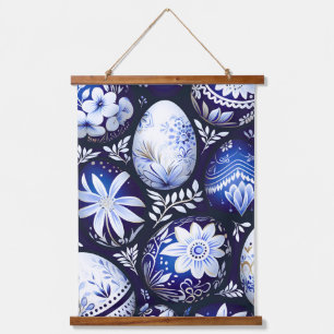 Scandinavian Blue Easter Egg Spring Floral Hanging Tapestry