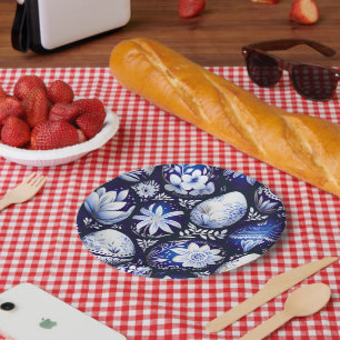 Scandinavian Blue Easter Egg Spring Floral Paper Plates