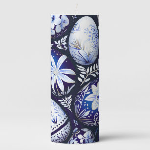 Scandinavian Blue Easter Egg Spring Floral Pillar Candle