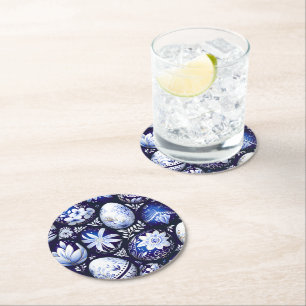 Scandinavian Blue Easter Egg Spring Floral Round Paper Coaster