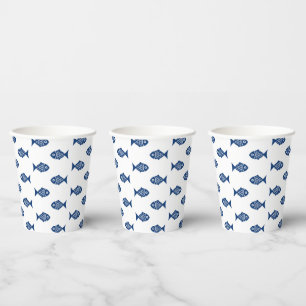 Scandinavian Blue Fish Pattern Paper Cups