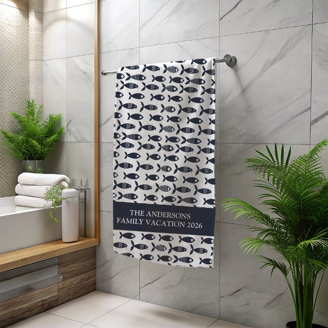 Scandinavian Blue fish personalized  Beach Towel (Creator Uploaded)