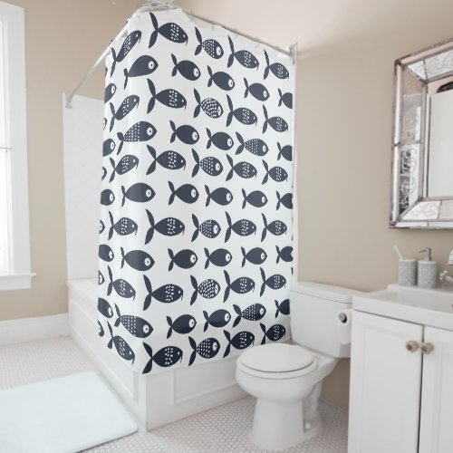 Scandinavian Blue fish Shower Curtain