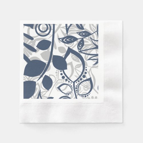 Scandinavian Blue Gray Floral Pattern Napkins